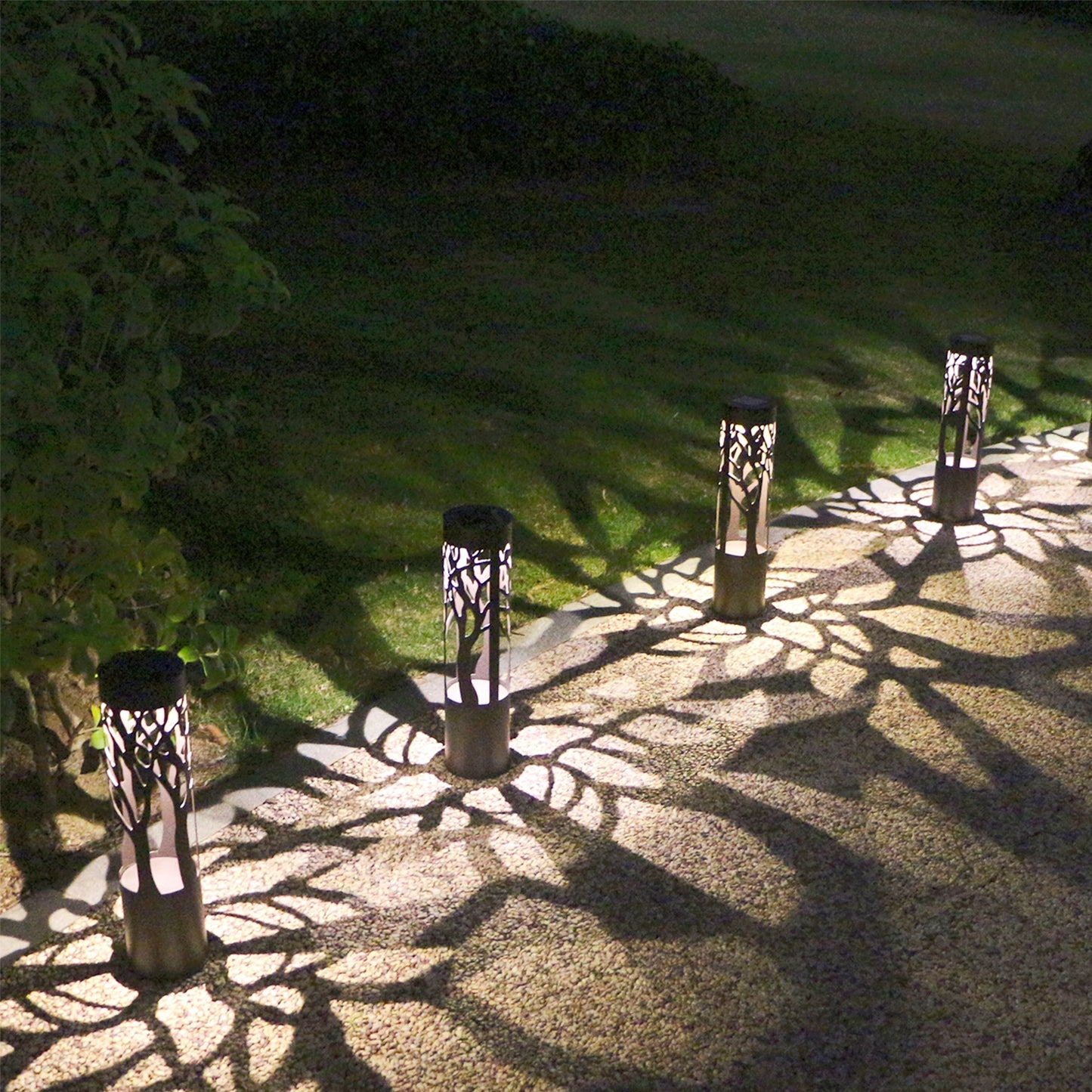 PUMPSUN 4Pack Solar Bollard Light with Tree Shape